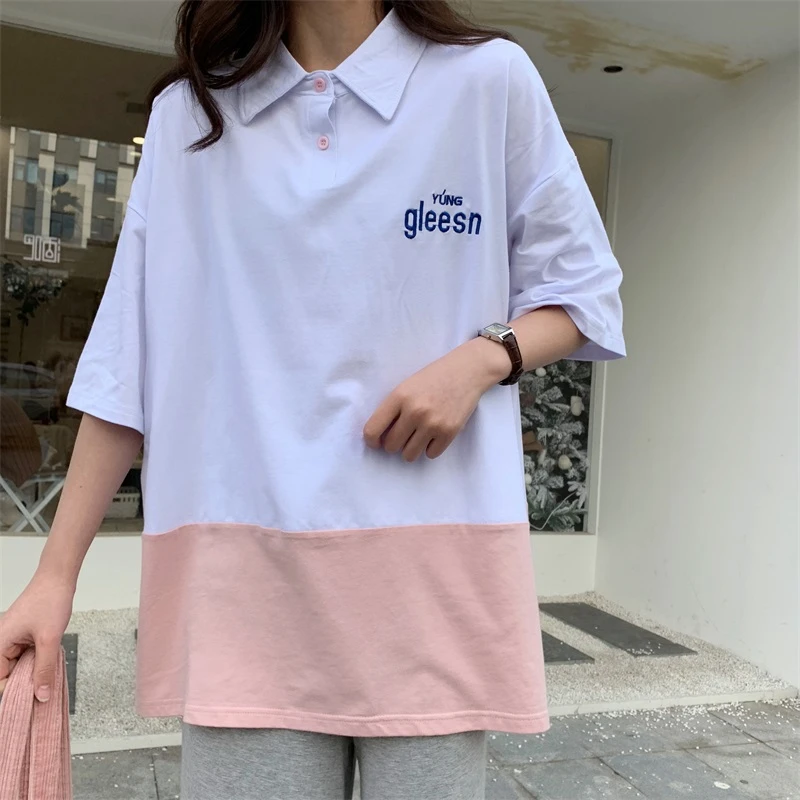 Футболка женская с коротким рукавом и отложным воротником | Женская одежда