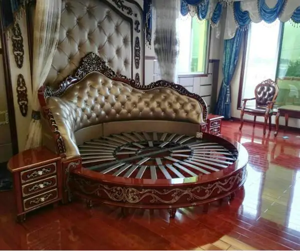 Супер круглая кожаная кровать, роскошная Свадебная кровать, королевская кровать с матрасом