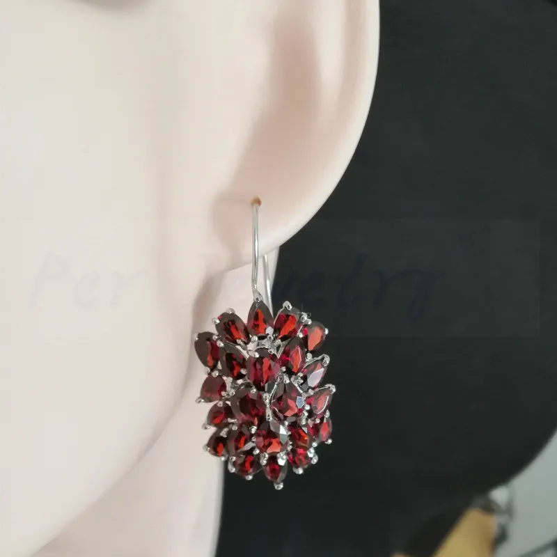 Натуральный гранат роскошный стиль большие висячие серьги бесплатная доставка