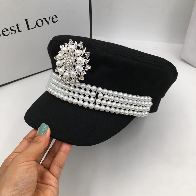 Осенне зимняя тканевая шапка европейские и американские маленькие жемчужные