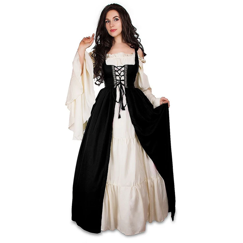 

Medieval Renaissance Dress for Women Halloween Cosplay Costume Court Princess Square Collar Victorian Dress with Corset