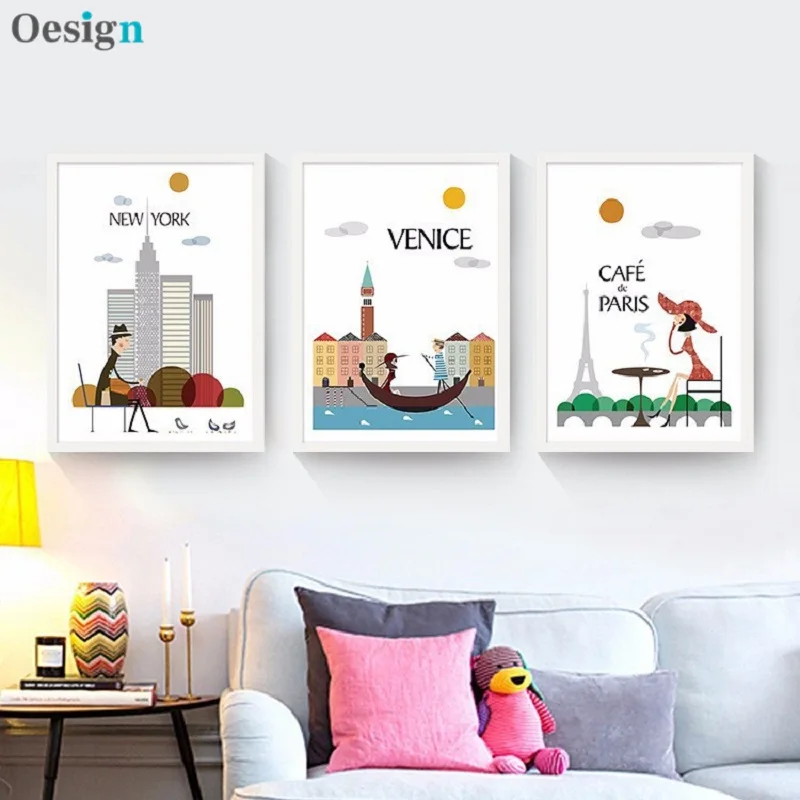 

Nordic Poster Decorative Painting New York Rome Famous Cities Around the World Venice Mural Living Room Kitchen Poster Art Frame