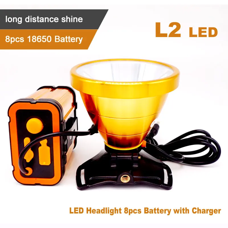 

High Power Portable LED Headlight 8pcs Battery with Charger,3 Modes Waterproof Glod Headlamp for Adult Camping,Fishing,Hunting