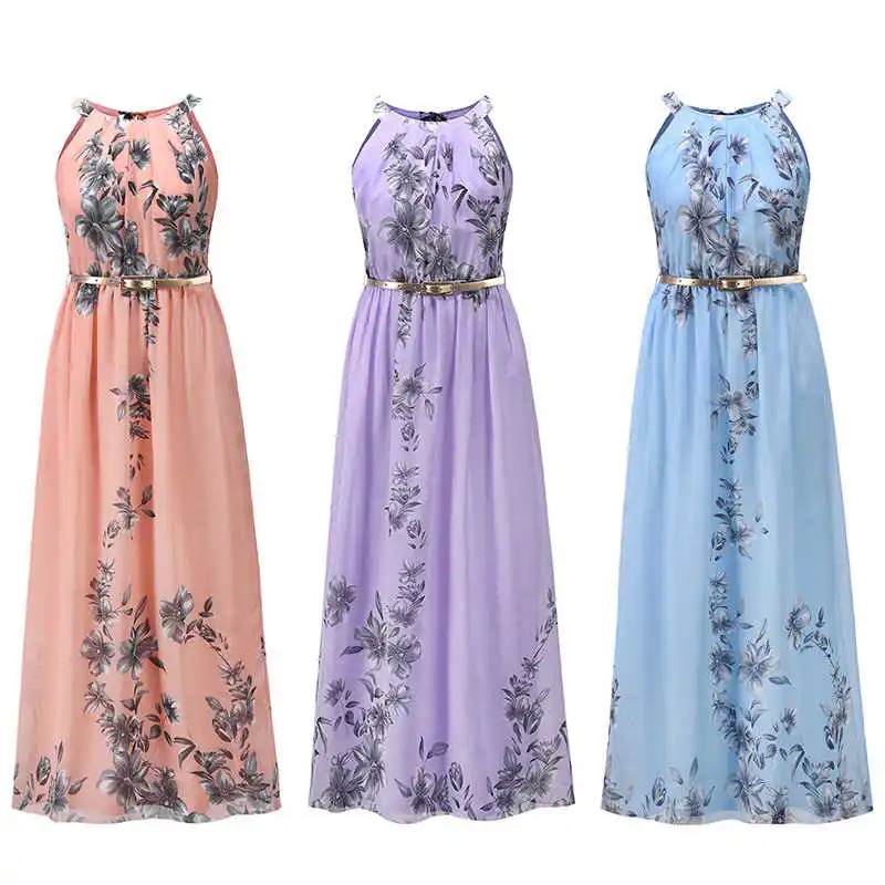 

Women Sexy Halter Maxi Dress Fashion Printed BacklessBeach Dress Summer Sleevelss A-line Long Dress