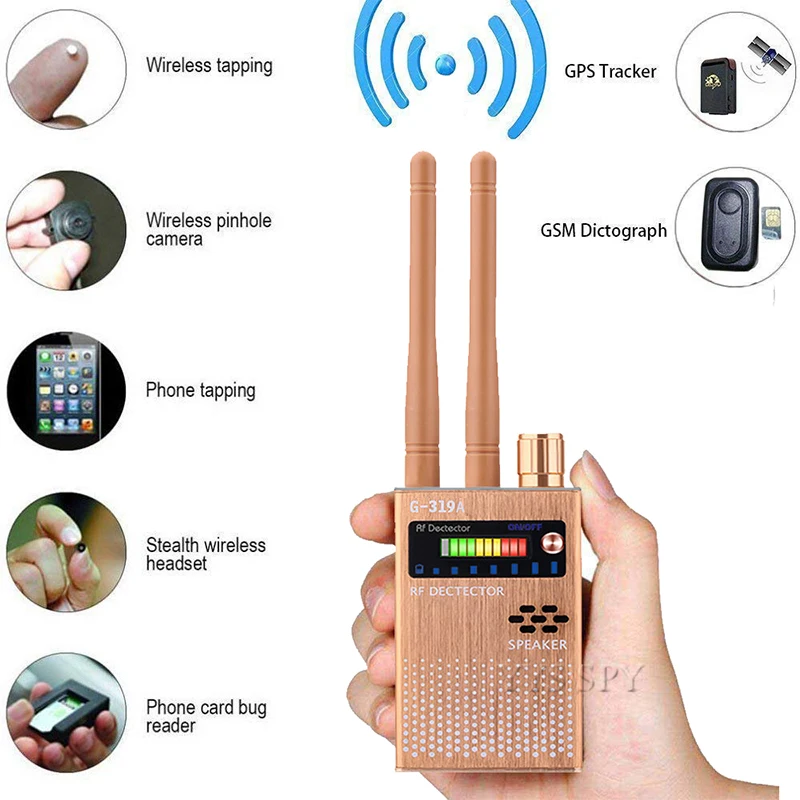 dual antenna rf signal detector for hidden camera eavesdropping wireless audio bug gps gsm device finder anti spy scanner free global shipping