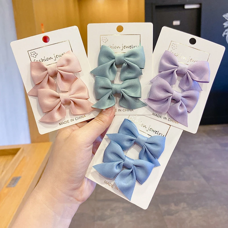 

Xwen 2 Pcs/set New Girls Cute Solid Little Bow Hair Clips Sweet Headdress Hairpin Children Baby Pair Clip Hair Accessories