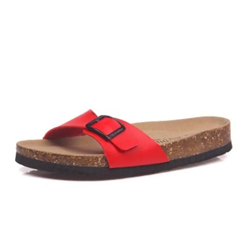 

2022 Summer Women Cork Platform Beach Slippers Metal Buckle Casual Flat Sandals Fashion Mixed Colors Print Girl Open Toe Slides