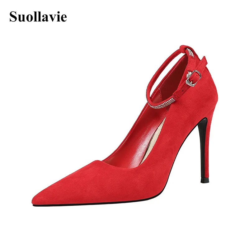 

2020 Spring Women Pumps Crystal Buckle Strap Office Ladies Shoes Shallow heels Designer Shoes concise heels туфли женские