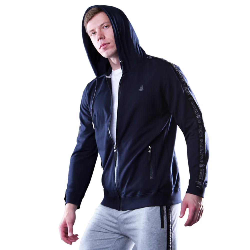 Толстовка на молнии &quotВеликоросс&quot синего цвета жаккардовые лампасы и