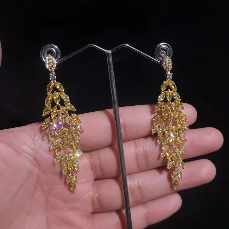 Dazz Trendy Yellow CZ Crystal Zircon Tassel Earrings Fine Jewelry For Wedding Party Women Bride Indian Accessories Gifts 2019 | Украшения и
