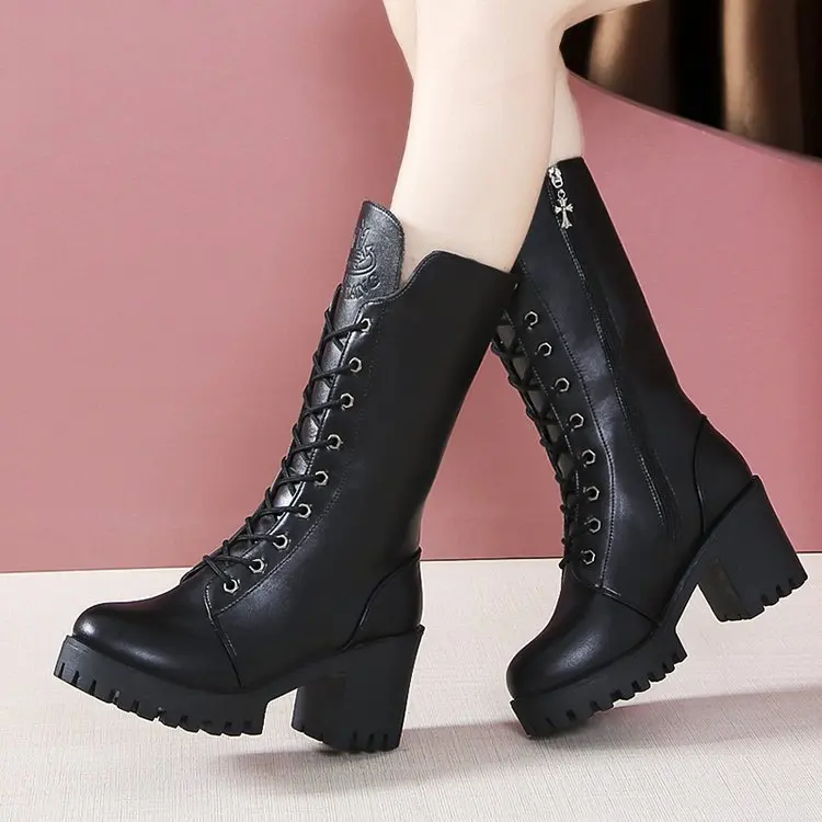 Womens 2021 Thick-heeled High-heeled Mid-tube Womens Martin Boots for Fall/winter New Style Side Zipper Womens Boots