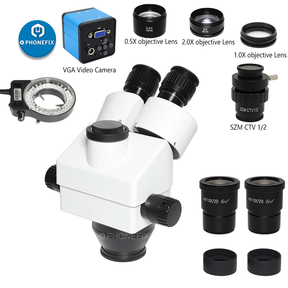 

3.5X-90X Trinocular Zoom Stereo Microscope Head +38MP/VGA Camera 10x Widefield Eyepiece 0.5X/2.0X Barlow Lens 56-LED Ring Light