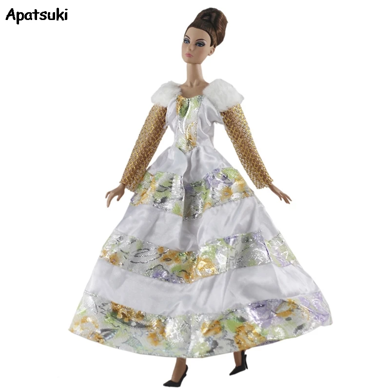 Зимние белые Цветочные Вечерние платья для куклы Барби Одежда 1/6 BJD кукольный