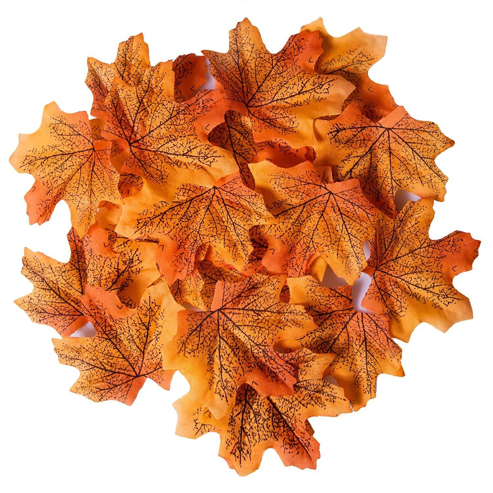 

500pcs Maple Leaves Artificial Simulation Leaves Halloween Autumn Leaves Christmas Wedding Table Decorations Thanksgiving Day