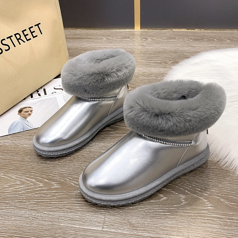 

2021 Winter New Cotton Shoes Women Shiny Snow Cotton Korean Style Comfortable Plus Velvet Thick Warm Fashionable Nude Boots