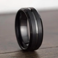 fashion 8mm mens black stainless steel ring black groove ring vintage wedding engagement anniversary jewelry for men