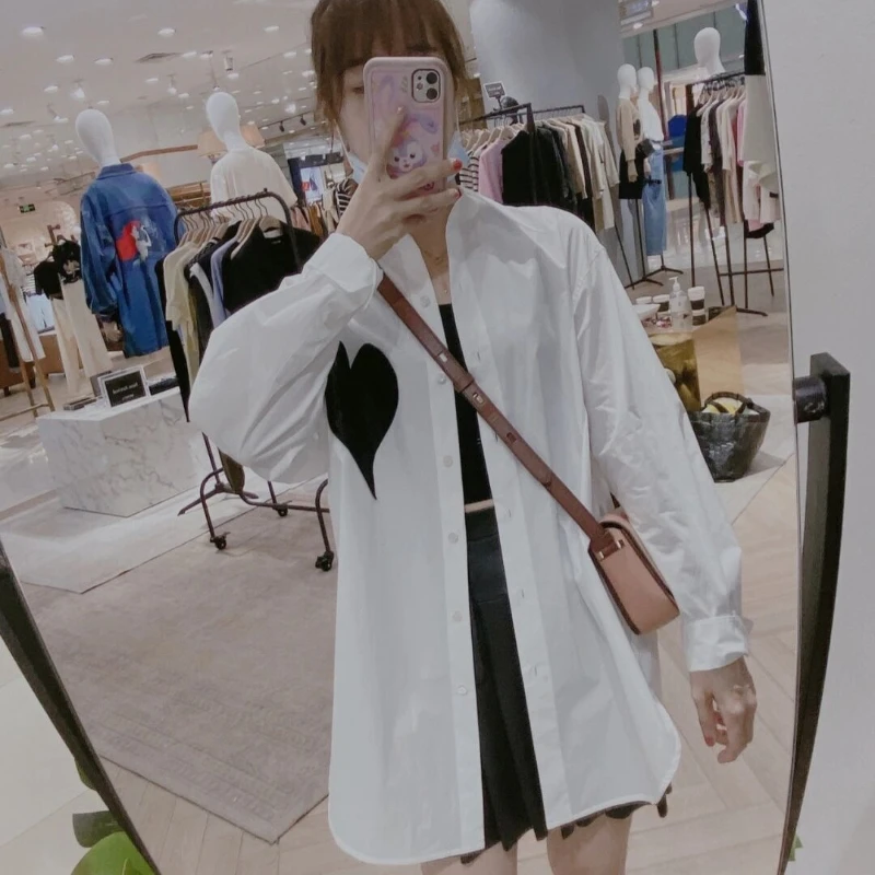 

Женская рубашка с длинным рукавом, Повседневная Свободная рубашка с вышивкой, 2021