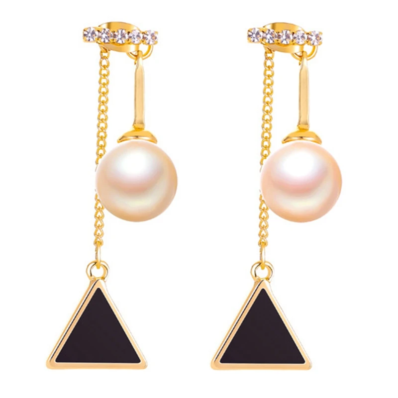 

2021 Trend Long Design Pearl Triangle Charms Stud Earrings Wholesale Women Brincos