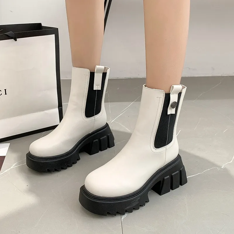 

Luxury Brand Design Ladies Chunky High Heels Boots Punk Cool Platform Ankle Ankle Boots Women Party Office Stree Shoes Woman