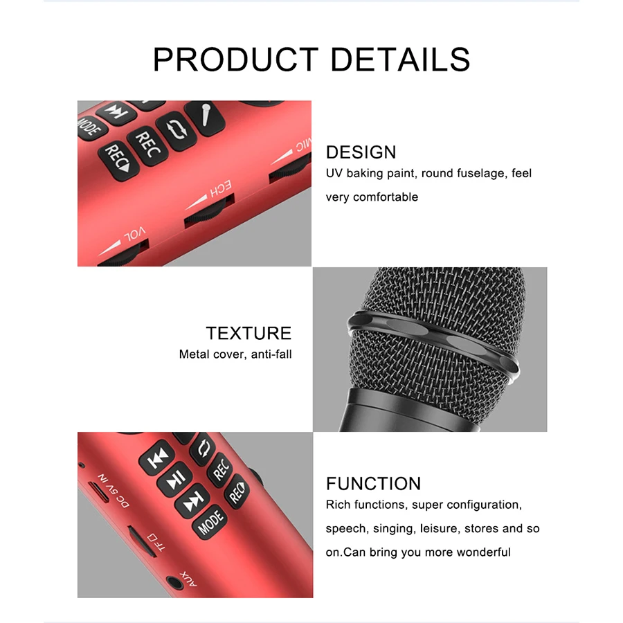 Внешний беспроводной микрофон для караоке с поддержкой Bluetooth и аудио