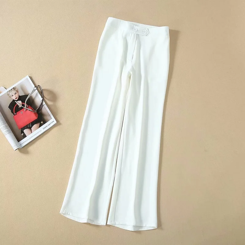 

Women's Set 2020 Spring Fashion Pant Suit Woman Turn-down Collar Long Sleeve Blue Shirt+Full Length White Pant Sets Clothing 2pc