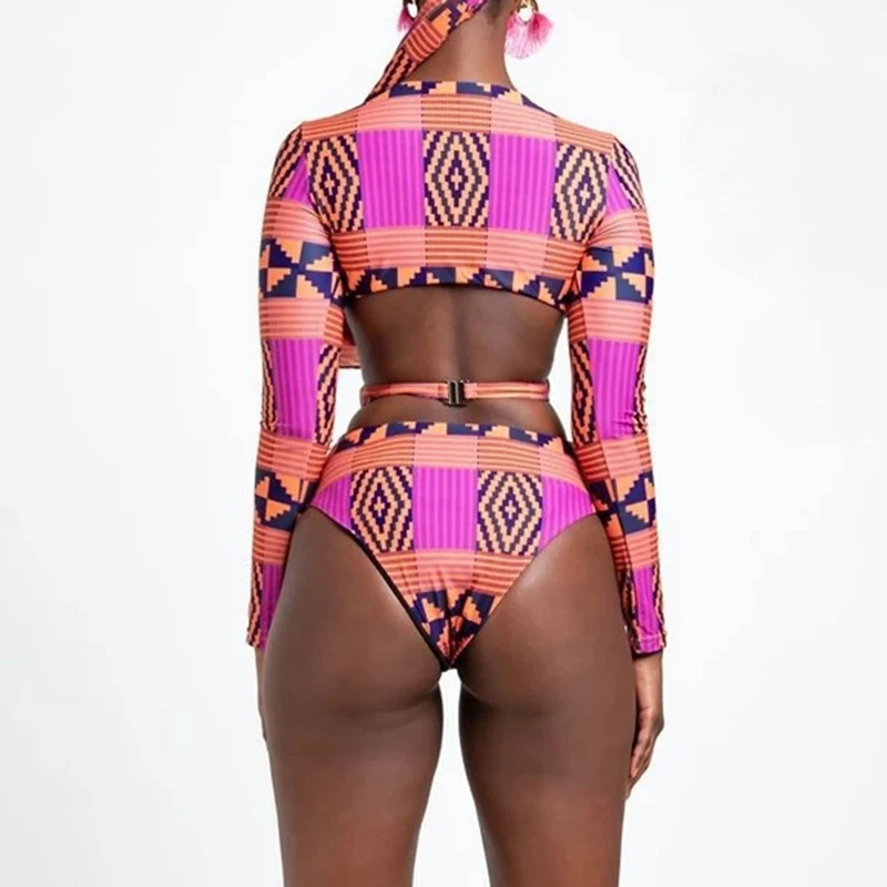 Купальник с длинным рукавом в африканском стиле комплект бикини высокой талией
