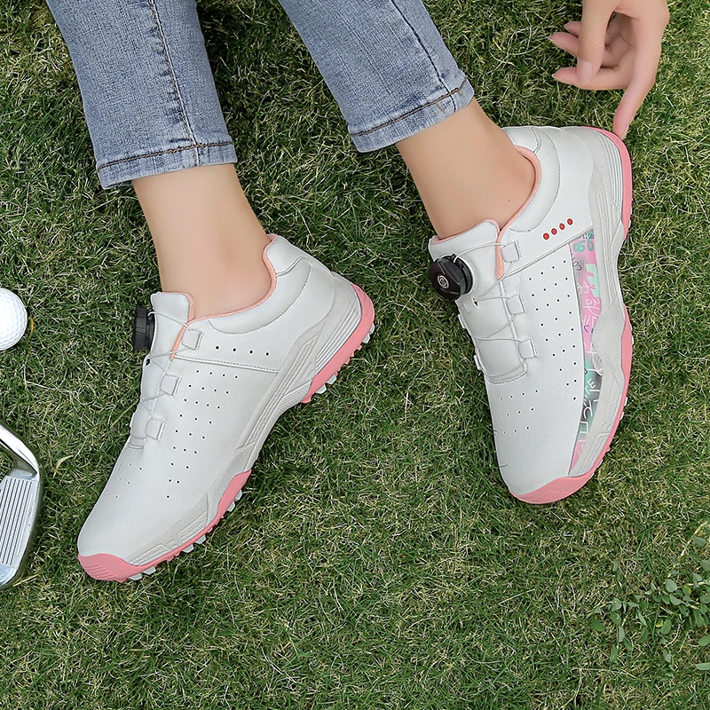 Professional Golf Shoes Ladies Grass Non-slip Golf Shoes Outdoor Training Golf Walking Sneakers Ladies Pink Black Golf Sneakers