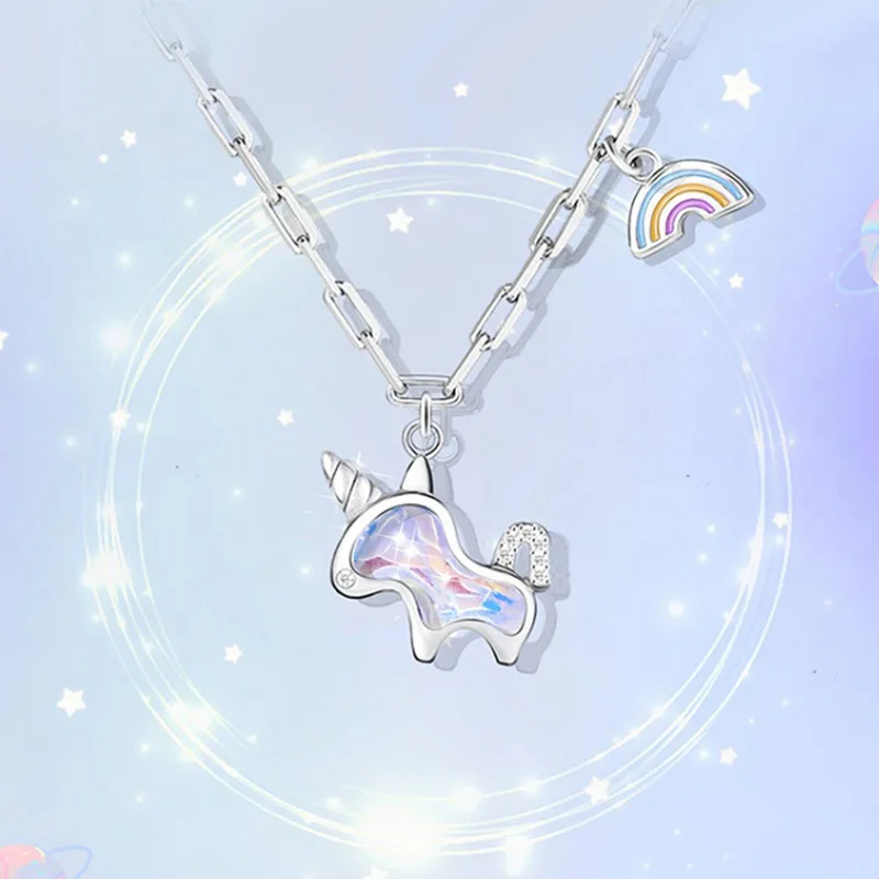 

925 Sterling Silver Unicorn Charm Necklaces & Pendants Choker Statement Necklace For Women Girls Birthday Party Gift Jewelry