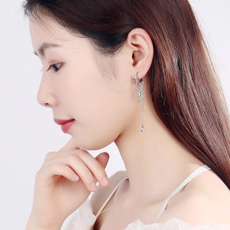 

JYouHF Elegant White Gold Plated Chain Tassel Earrings for Women Jewelry Fashion Water Drops Crystal Drop Earring 2020 Oorbellen
