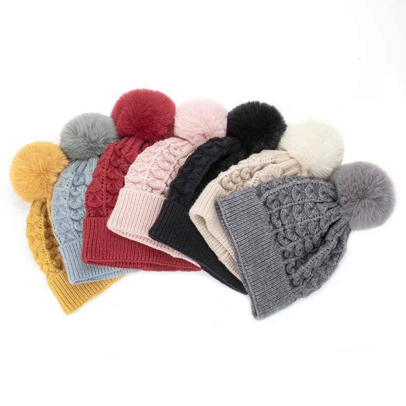 

Teenagers Hat Pompom Winter Women Knit Beanie Skiing Warm Outdoor Accessory For Girls