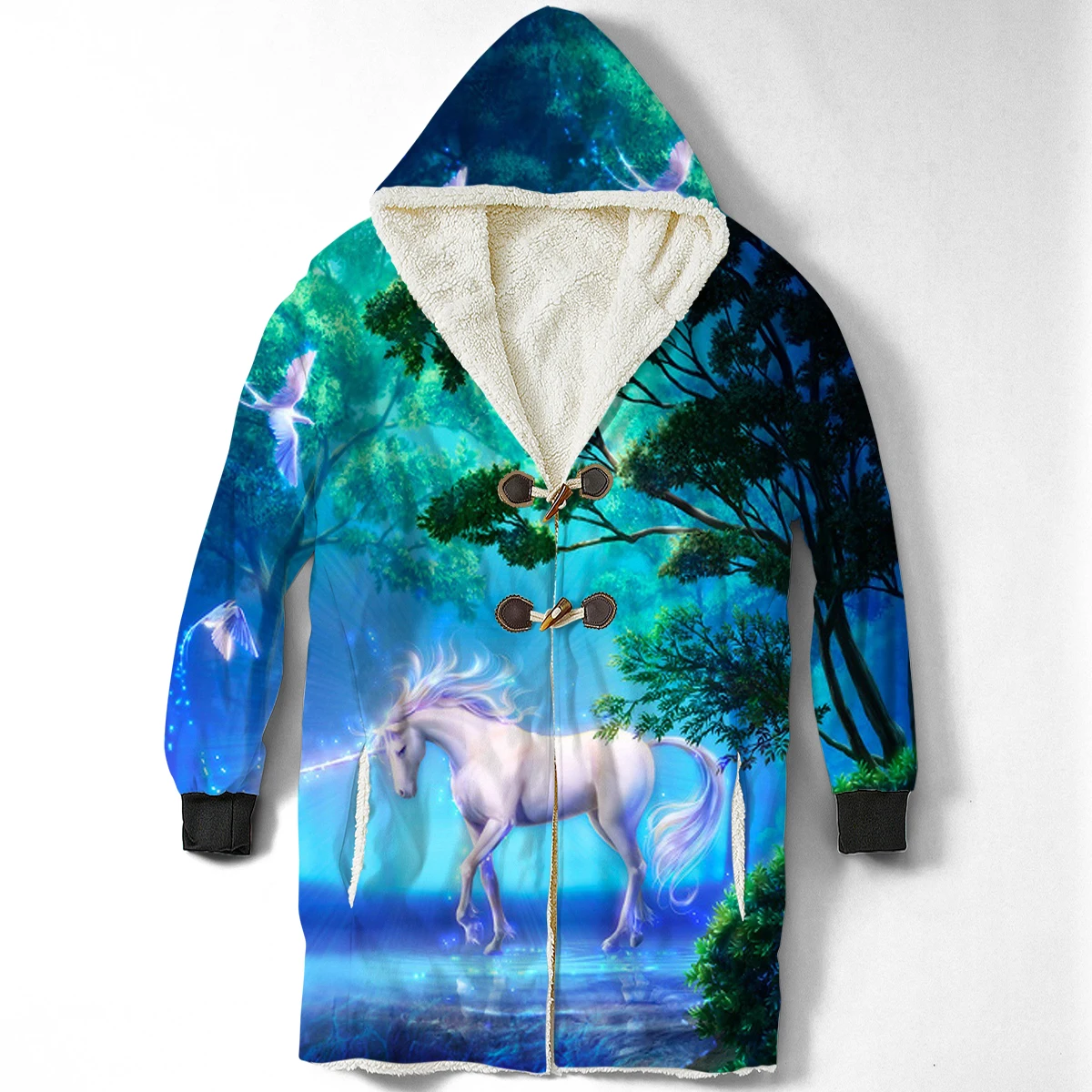 

2019 new brand 3D print custom design man's Sherpa coat loose long winter plus velvet jacket 100% polyester hooded warm CL14