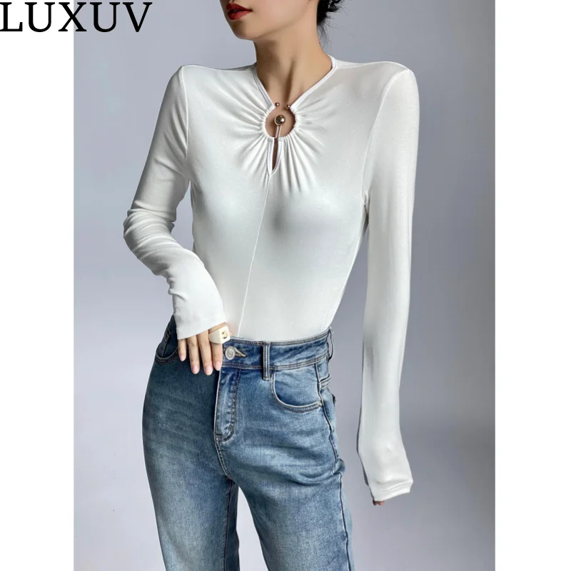 LUXUV Women's Bodysuit Design Tops T-shirt Turtleneck Female Sexy Body Blouse Fashion Elegant Office Ladies Long Sleeve Sets
