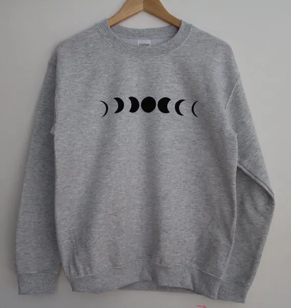 

Women Hipster Aesthetic Hoodie Cotton Jumper Tops Moon Phase Printed Crewneck Casual Fashion Tumblr Sweatshirt