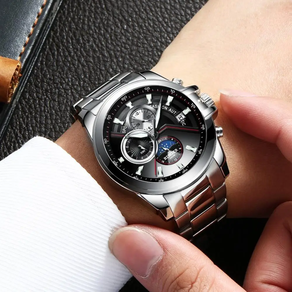 Мужские автоматические механические часы бингера спортивные люксовый бренд