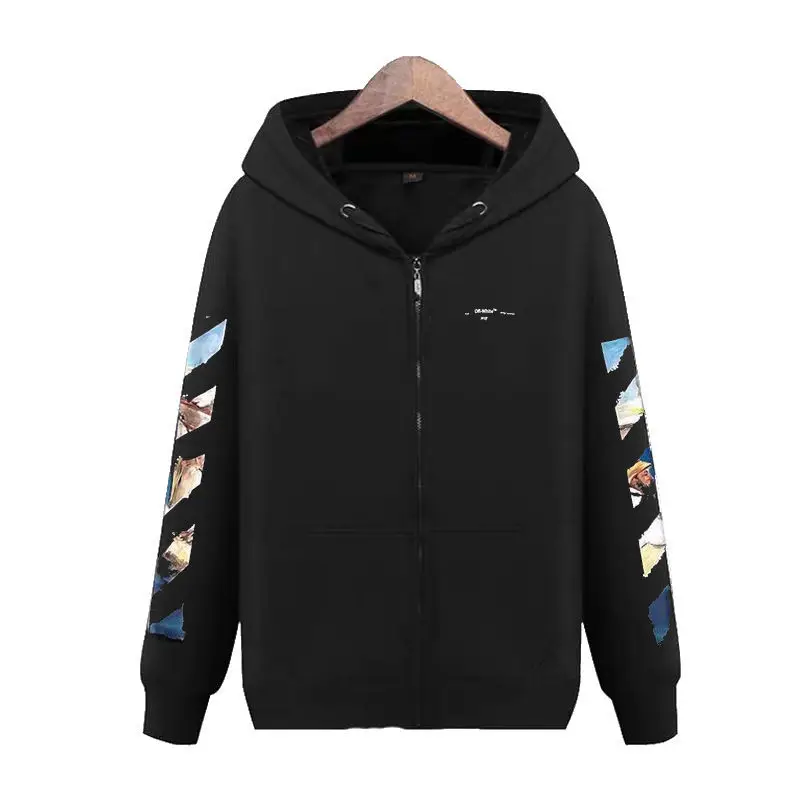 

Off White Trendy Brand Autumn Winter Couple Cardigan Coat Monet Oil Painting Hooded Zipper Sweatshirt Men's and Women's Hoodie