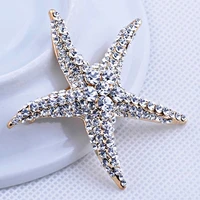 quality shiny crystal rhinestone starfish brooch for women lady wedding bride corsage brooches jewelry christmas gifts