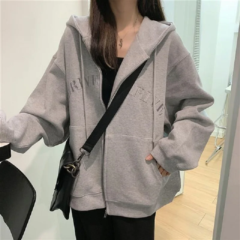 

Women thin cotton top hoodie long-sleeve zipper loose hooded jacket y2k Oversized Female Sweatshirts harajuku punk clothes size