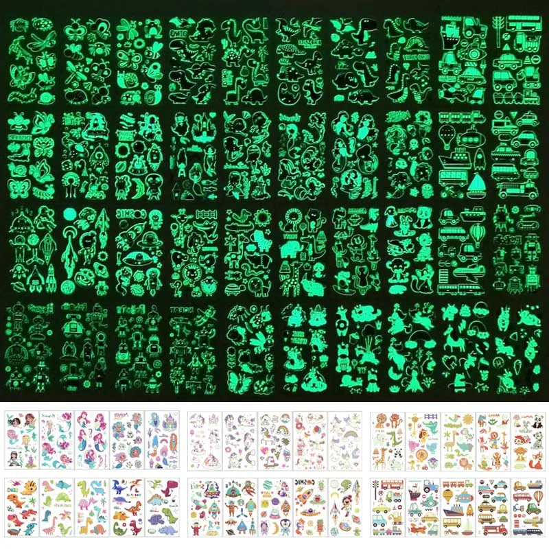 

5pcs/set Luminous Kids Party Tattoo Stickers Cartoon Animal Car Mermaid Dinosaur Unicorn Birthday Party Supplies Child Birthday