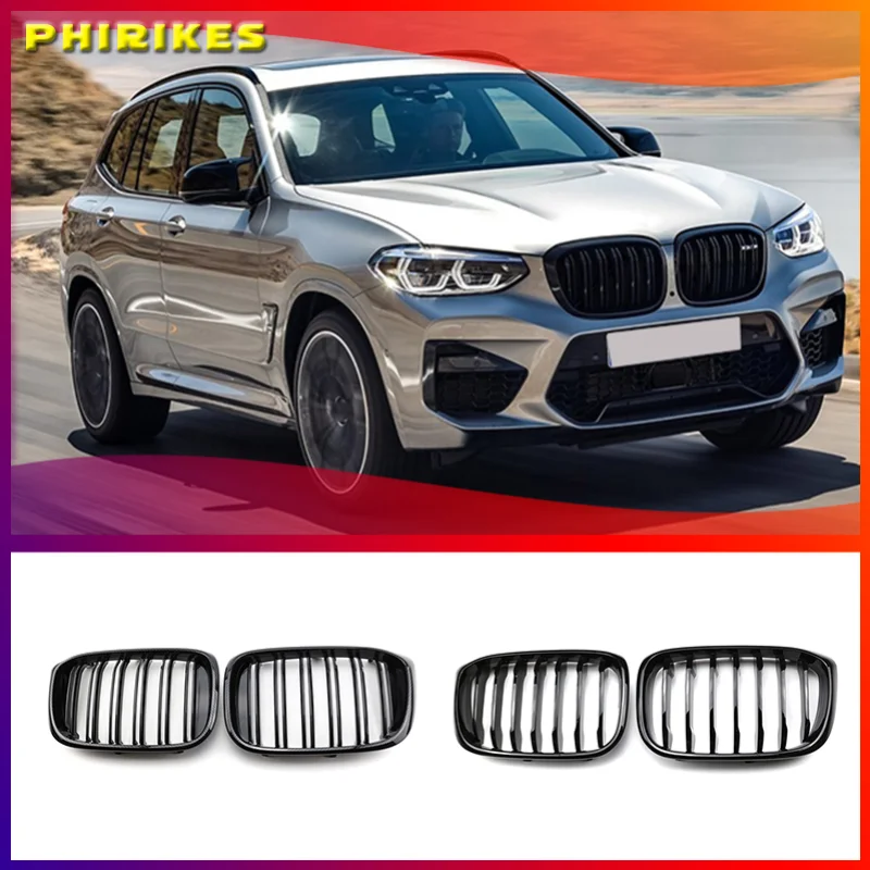 

2PCS Front Grille Kidney Grill Double Slat For BMW 3 4 X3 X4 G01 G02 G08 2018 2019 2020 Racing Grills Car Styling Accessories