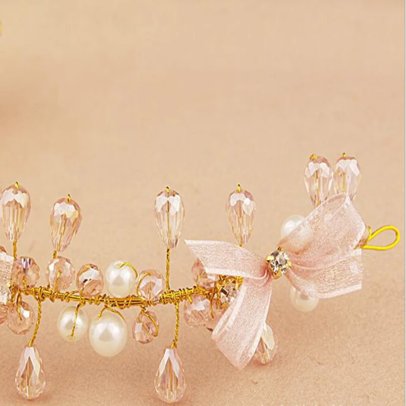 Модный новый корейский вариант ins невесты розовый Кристалл головная повязка