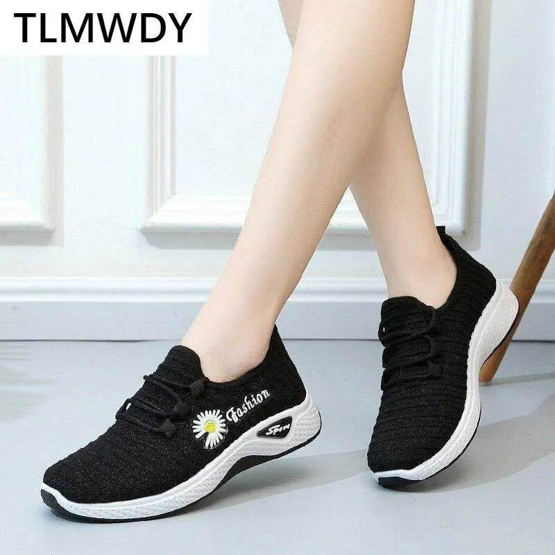 

2021 Autumn Fashion Women Lace-up Sneakers Comfortable Casual Shoes Woman Lightweight Breathable Solid Color Flower Women Shoes