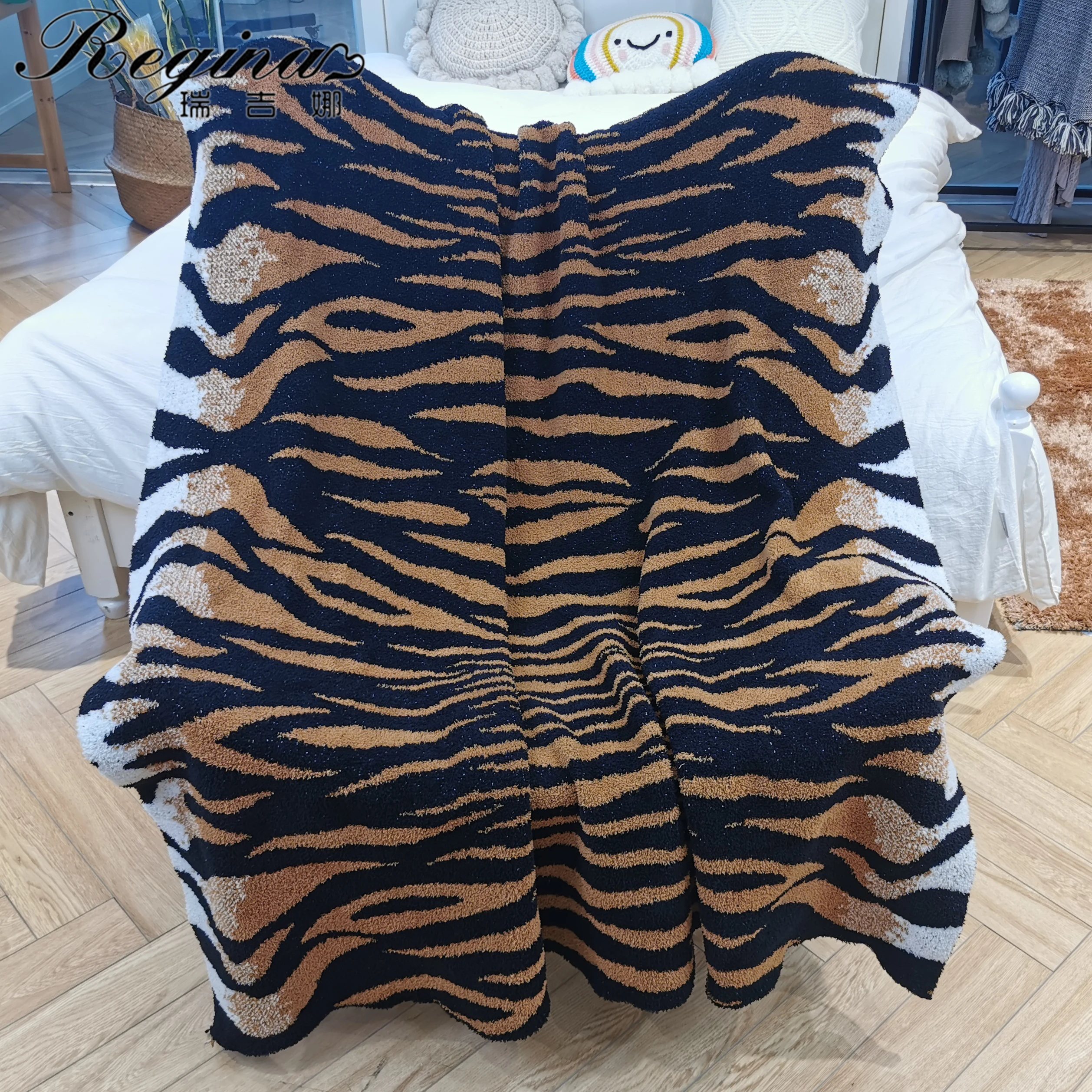 Manta de microfibra peluda con dise&ntilde;o de tigre para el hogar, manta de punto de felpa c&aacute;lida y decorativa para sof&aacute; y cama del coche, regalo de A&ntilde;o Nuevo Chino, REGINA-2