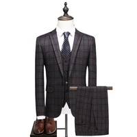 2020 Mens Wedding Tuxedos British Fashion Business Suits Slim Plaids Three-piece Suit  Jacket  Vest  Pants 5 Colors XXXL