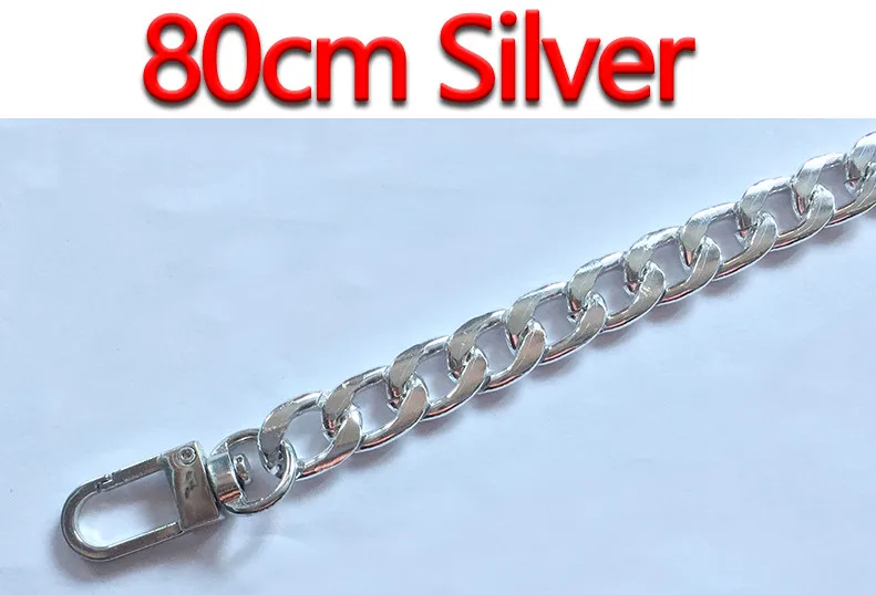 80cm Silver Ультра светильник Алюминиевые цепочки DIY золото, серебро, пистолет черный 12 мм сменный светильник на цепочке кошелек ремень, сумка ремни для маленькой сумочки - Цвет: 80cm Silver
