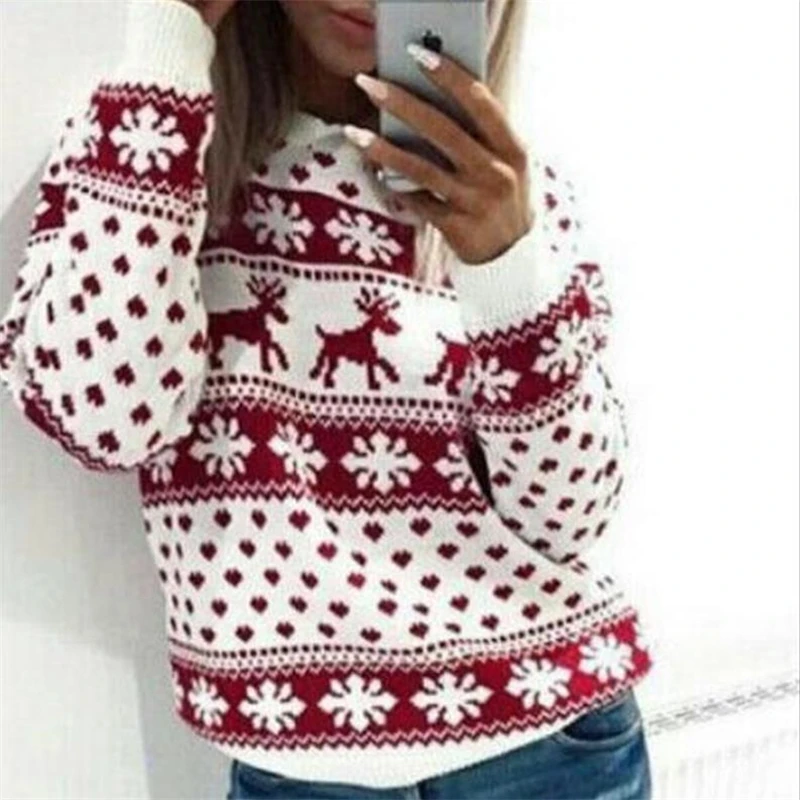 Женская Дамская Толстовка джемпер пуловер топы пальто Теплые Рождественские