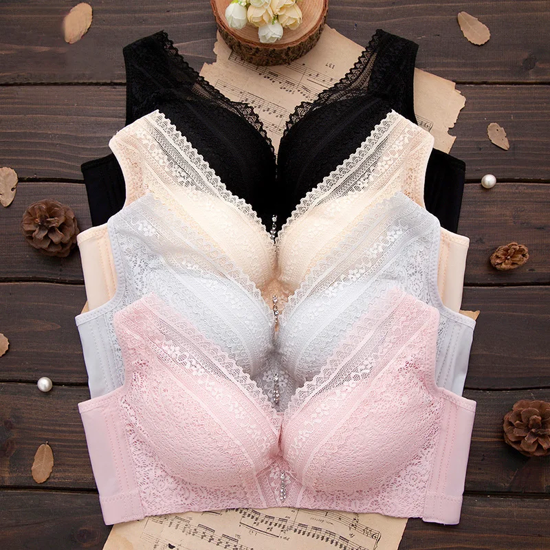 

Spring and Summer New Large Size Rimless Bra Thin Sexy Comfortable Lace Vest Style Lingerie Bra Gathered