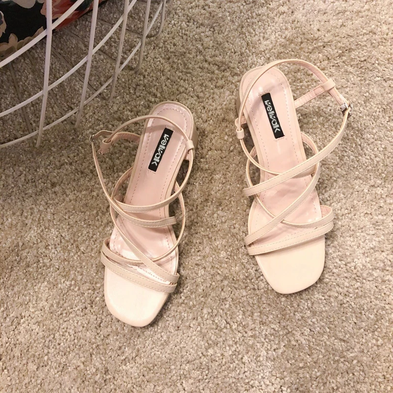 Wellwalk/женские босоножки на квадратном каблуке Летние кожаные вечерние туфли из