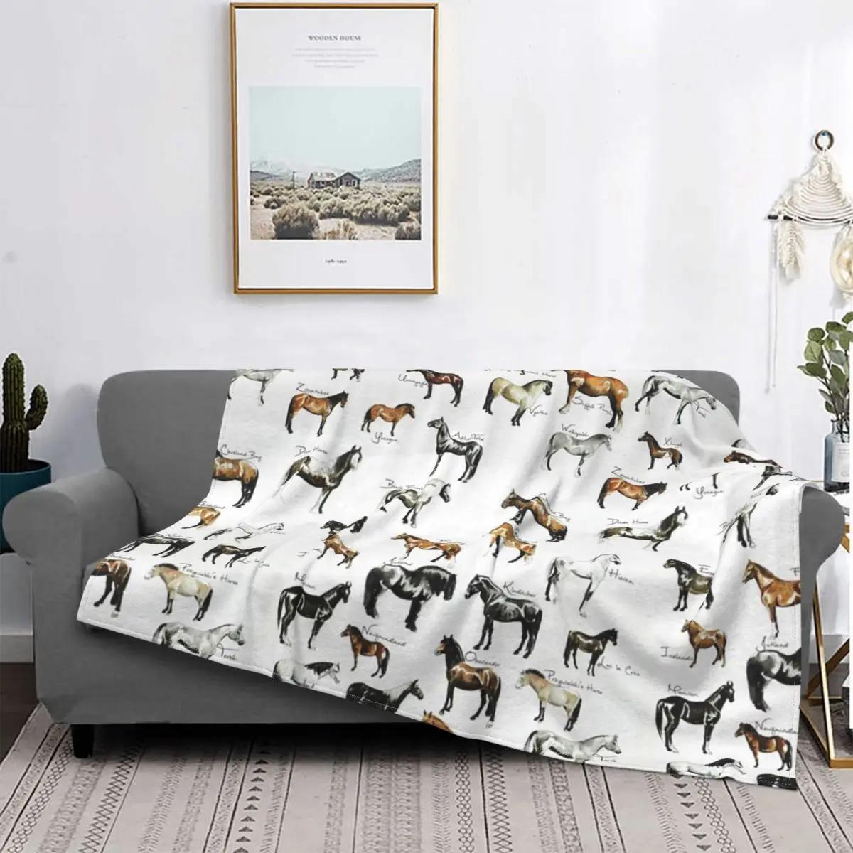 

Manta Abc de diferentes razas de caballos, colcha de cama a cuadros, colcha de lino, manta de lana de 90