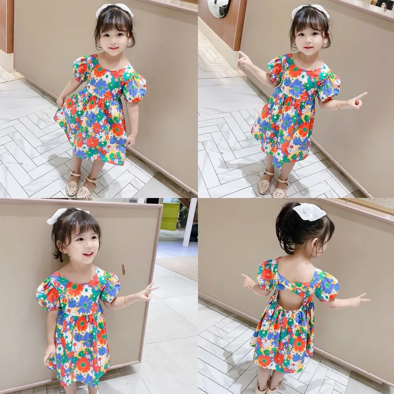 

Summer baby Girls Sleeveless Dress Clothes Children Kids Casual All-match Flowers Pattern Dress Children's Fashion Dresses