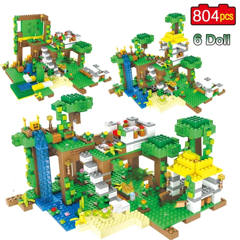 804 шт My World Jungle Base Cabin модель строительных блоков совместимая домашняя игрушка для